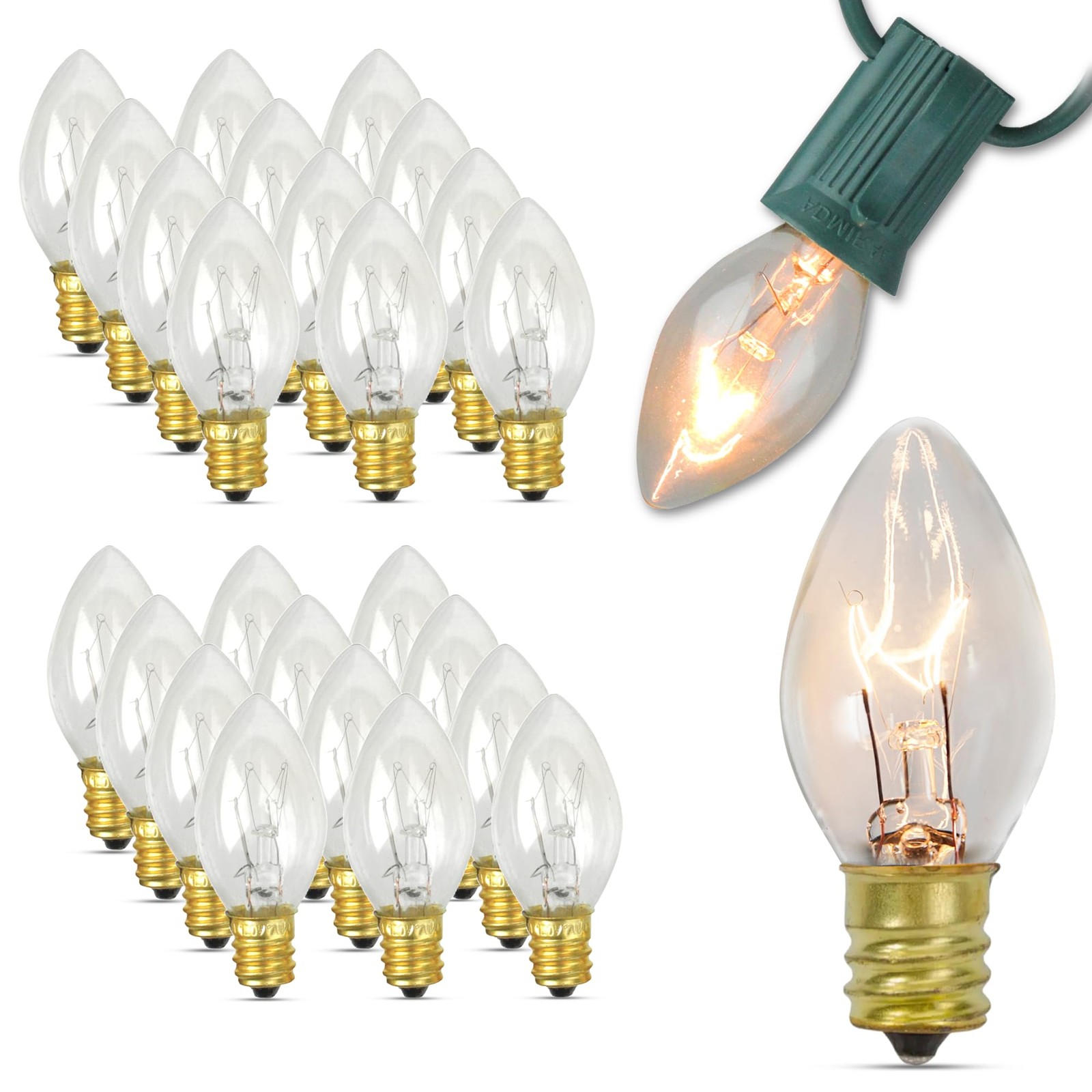 Iconikal 24-Count C7 Night Light Candelabra Bulbs (Pack of 1), Clear