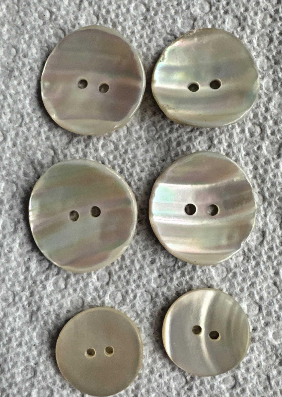 6 Mother Of Pearl Shell Buttons Crafts or Clothing 1 7/8 inch & 3/4 inch