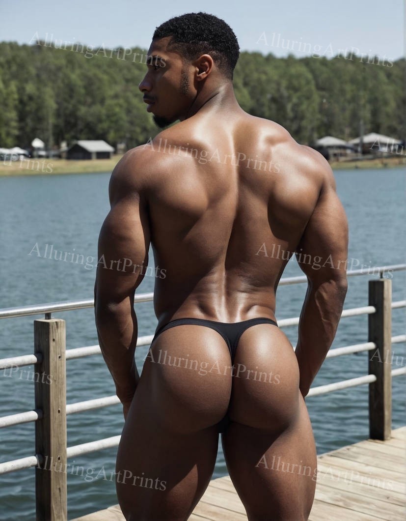 Male Black Model Photo Print Muscular Handsome Shirtless Hunk Abs -G987