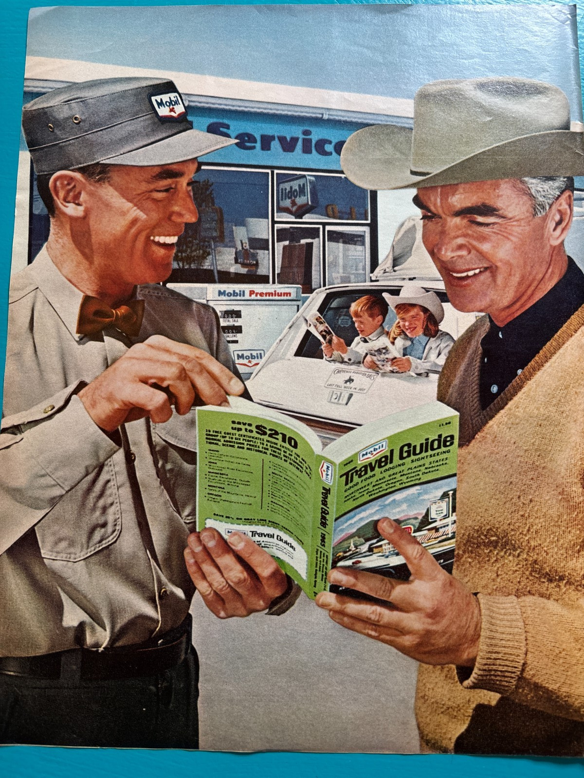 1960s Mobil Travel Guide Gas Station Ad Pegasus Road Trip Print Advertisement