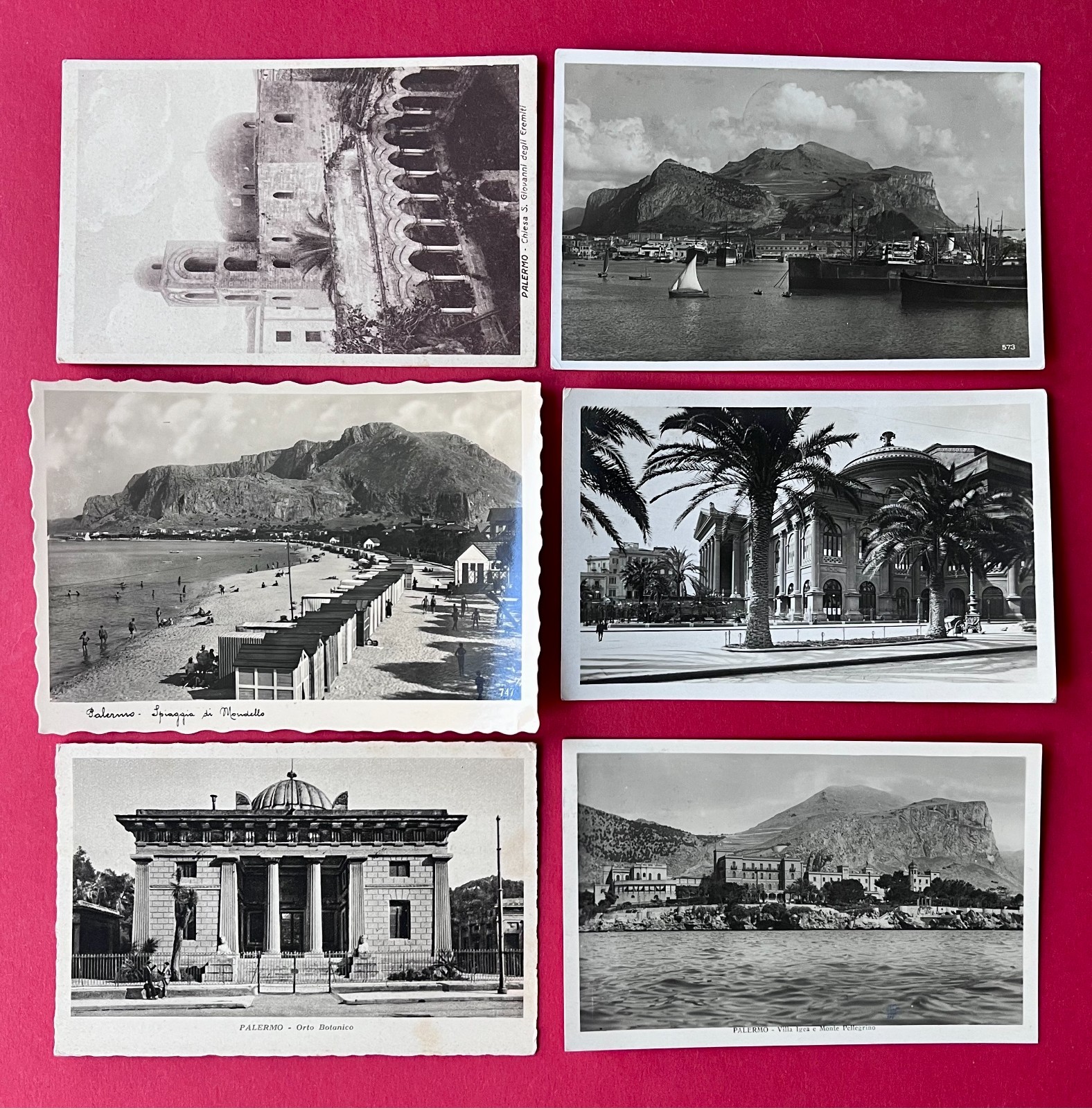 6 x Postcard Palermo in Italy 1929 Church, Beach, Theatre, Villa Igea (174780