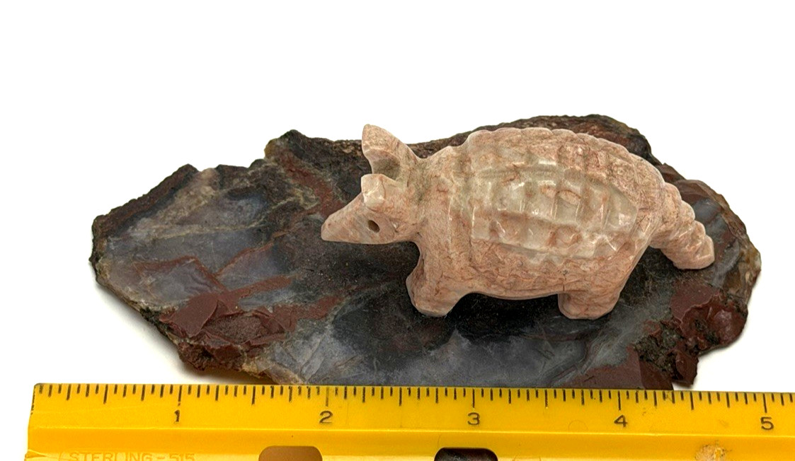 Carved Stone Armadillo Figurine on Slate Southwestern Mexican Folk Art Decor