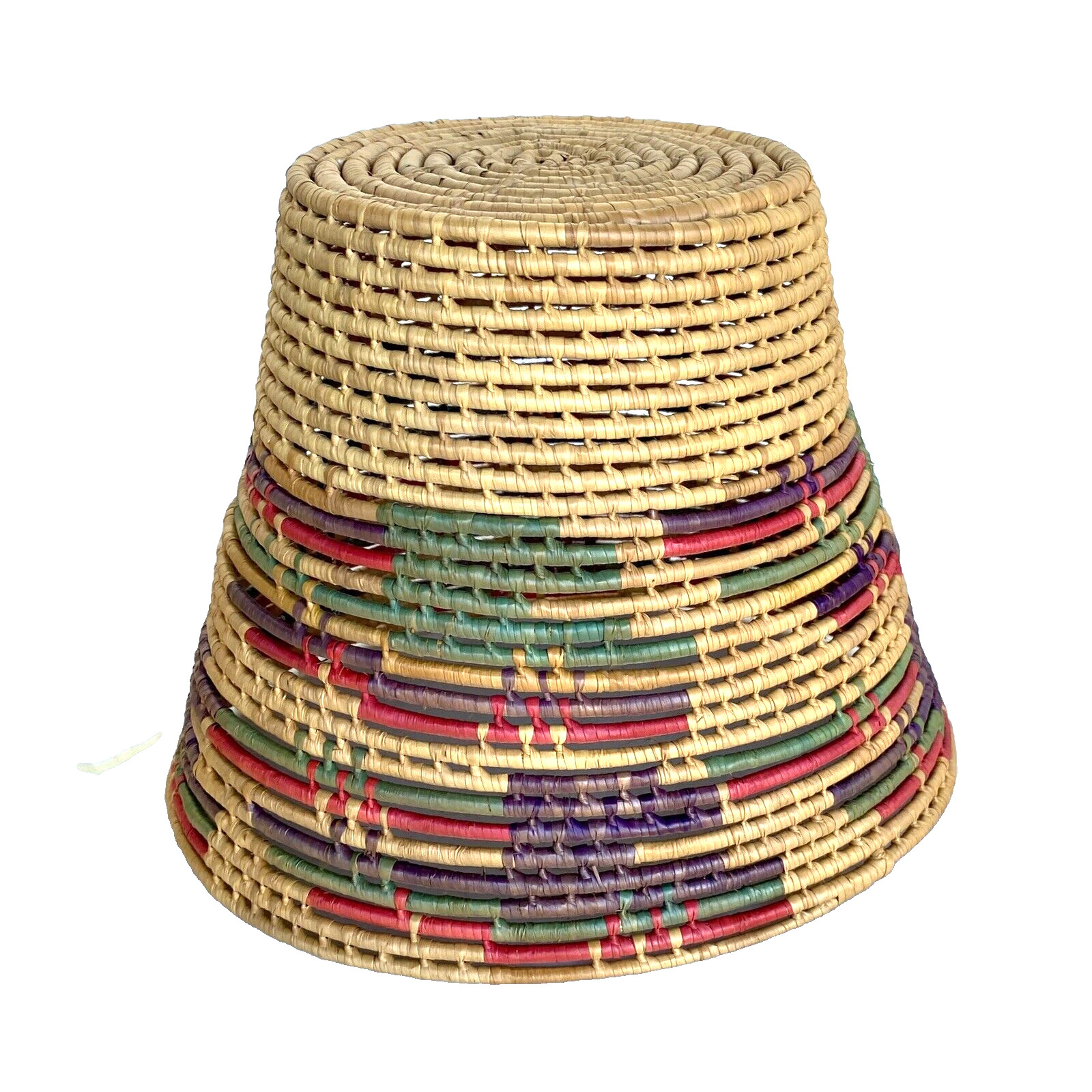 Vintage Toluca Valley Hand Woven Folk Art Waste Basket, Mexico 8-3/8″ Tall