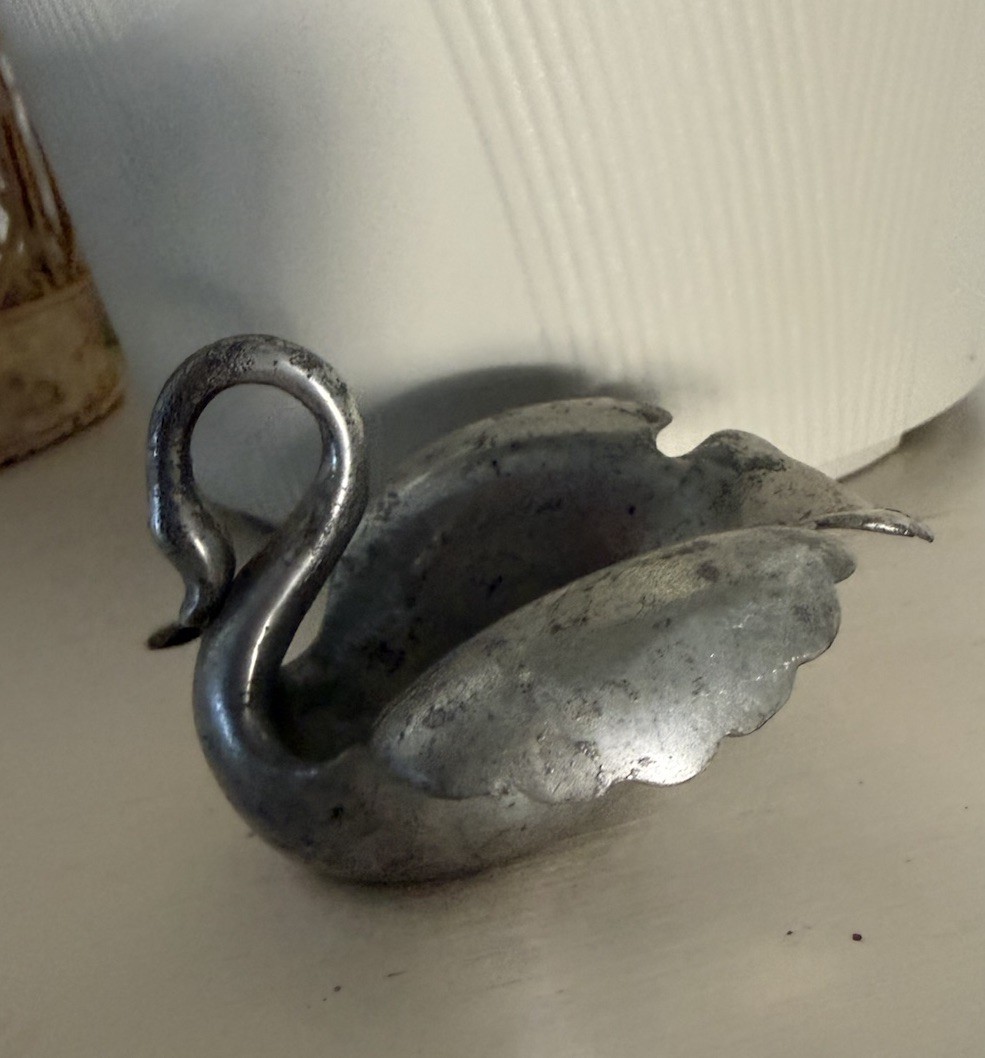 vintage signed early Russel Wright design Pewter Swan nut Dish Cup art deco