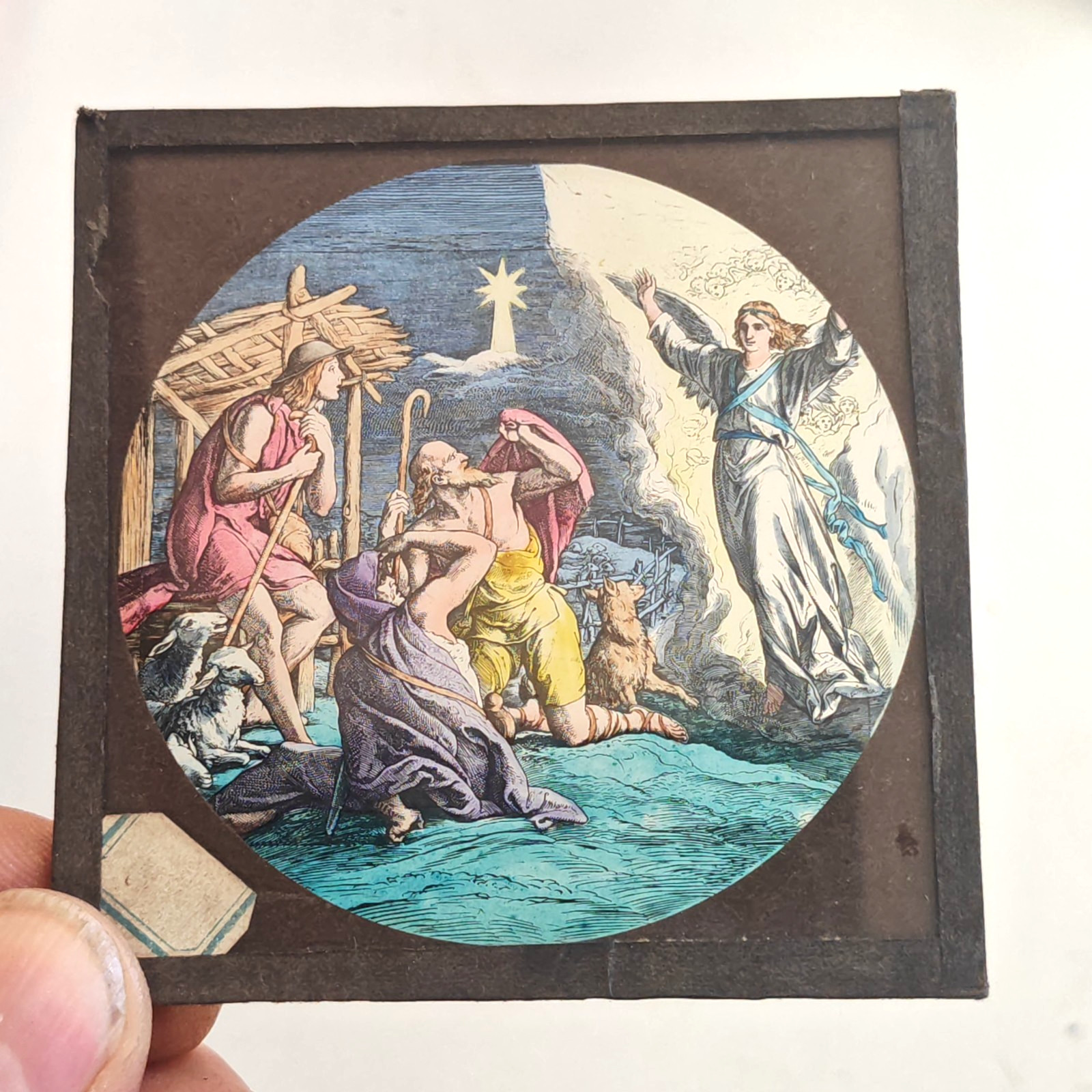 Magic Lantern Slide Biblical Scene of the Annunciation to Shepherds Early 1900s