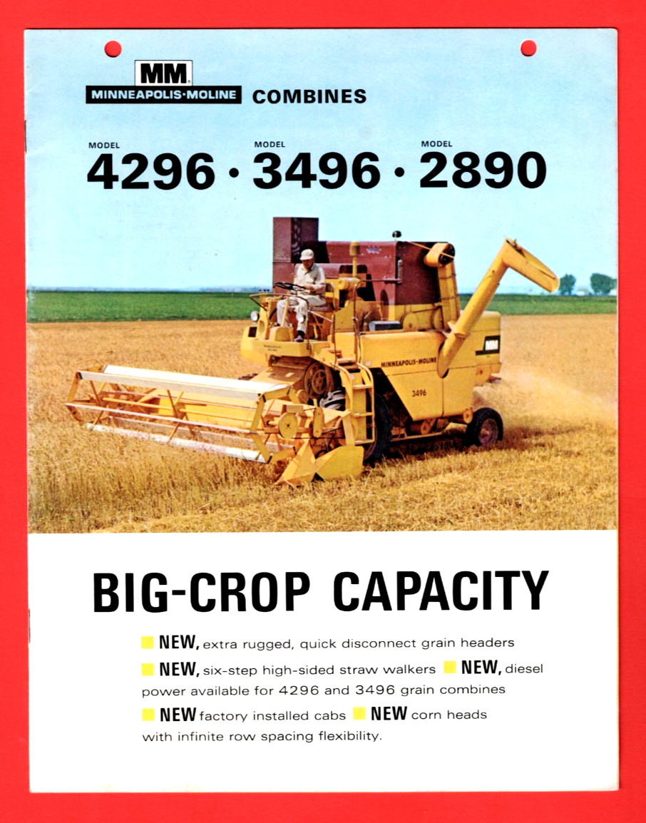 MINNEAPOLIS-MOLINE 4296/3496/2890 COMBINES 12 PAGE BROCHURE A-17 MARCH 1967