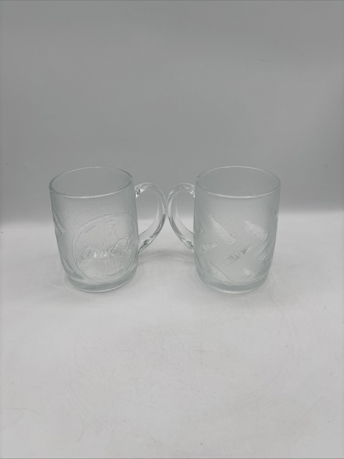 Vintage Coca-Cola Glass Mugs Set – Clear Embossed Retro Collectible Drinkware
