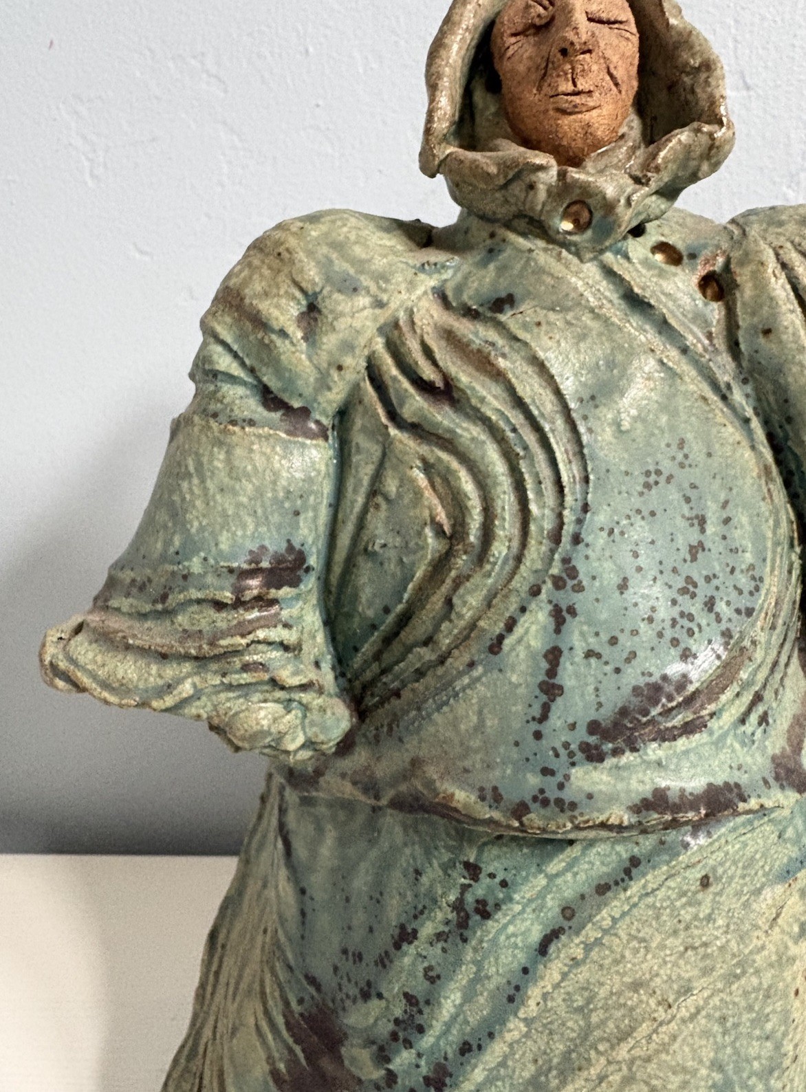 Figurative Art Ceramic Sculpture Studio Artist Signed – Shaman Man w/ Cloak