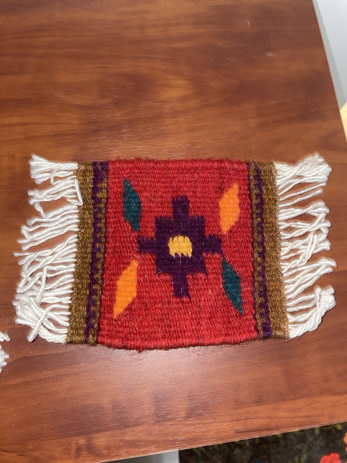 Zapotec hand-woven wool coaster, trivet,small rug. Great For Dollhouse Area Rugs