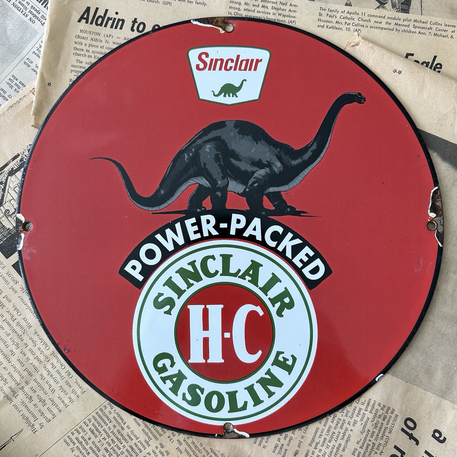 VINTAGE SINCLAIR GASOLINE GAS STATION PUMP OIL 12 INCH PORCELAIN ENAMEL SIGN