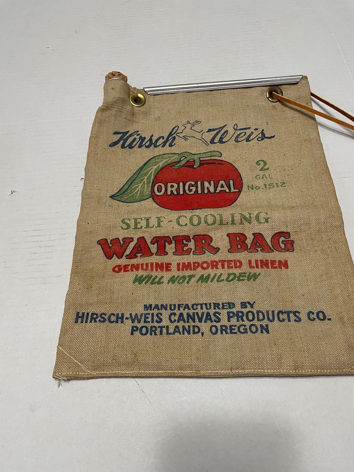 VTG HIRSCH WEIS SELF COOLING WATER BAG CANVAS PORTLAND OREGON. NO 1512 2 GAL.