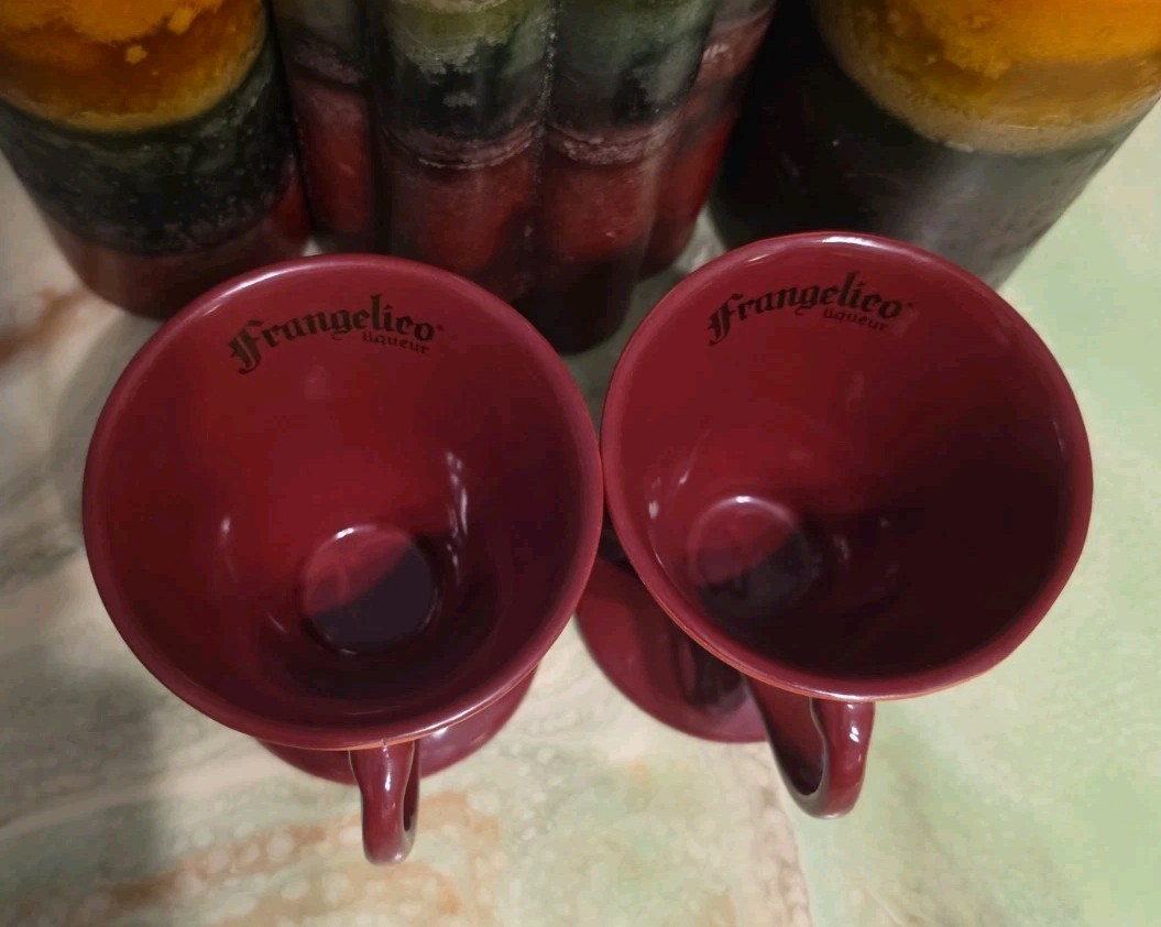 VTG FRANGELICO LIQUEUR 8oz. Cups By Linda Frichetil 1999 Set of 2 Reds Jester