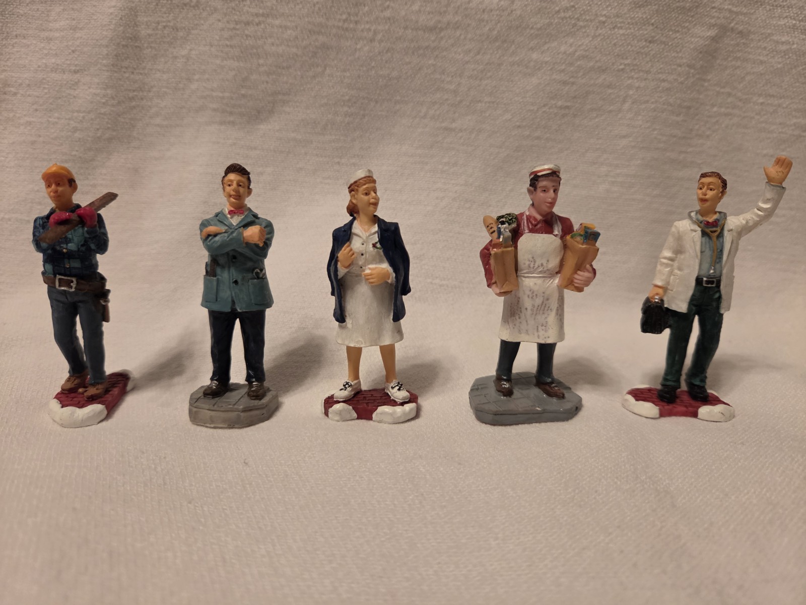 Lemax Doctor Nurse Barber Carpenter Grocery Boy Christmas Village (5 Lot)