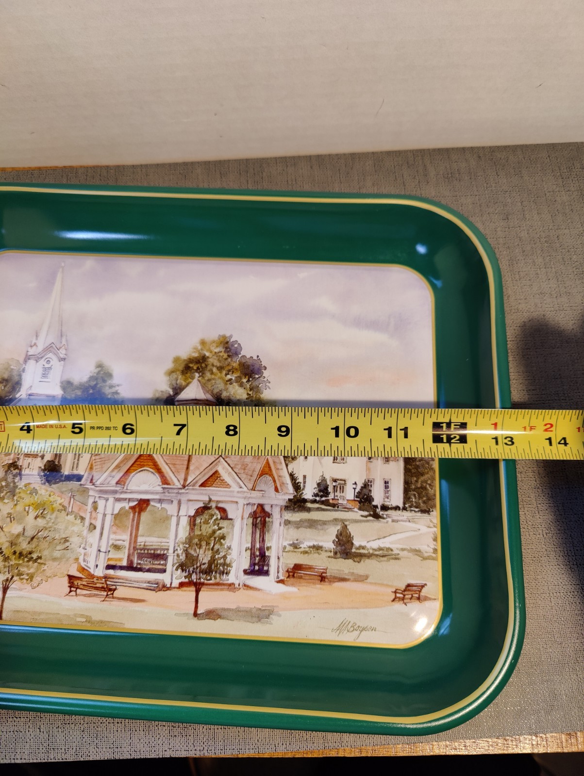 Aurora Historical Society Metal Serving Tray Signed by M Boyser 13 x 10
