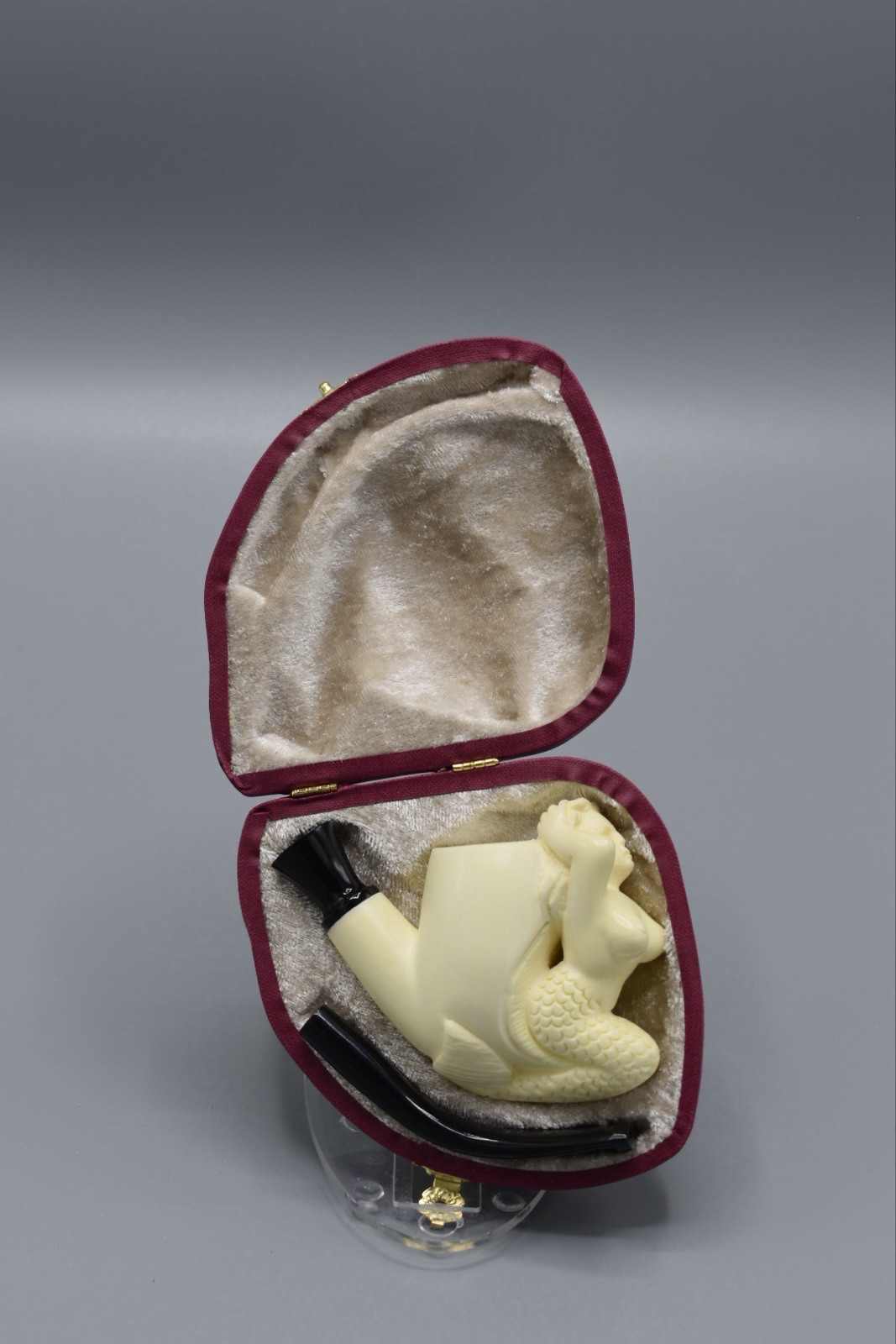 Mermaid Smoking Pipe Block Meerschaum-NEW Handmade Custom Made Fitted Case#597