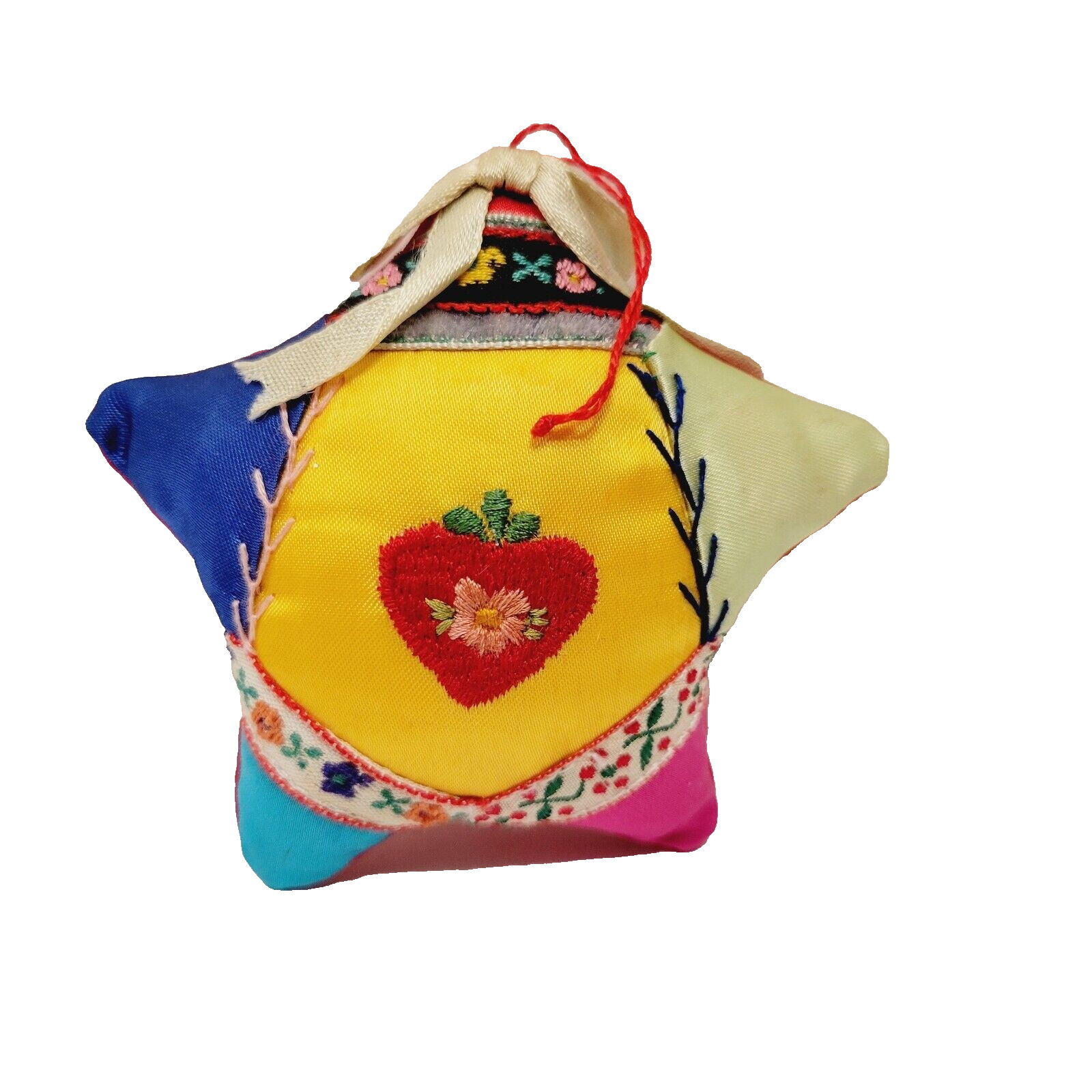 Hand Made Embroidered Multi-Color Star Holiday Christmas Ornament Floral Detail