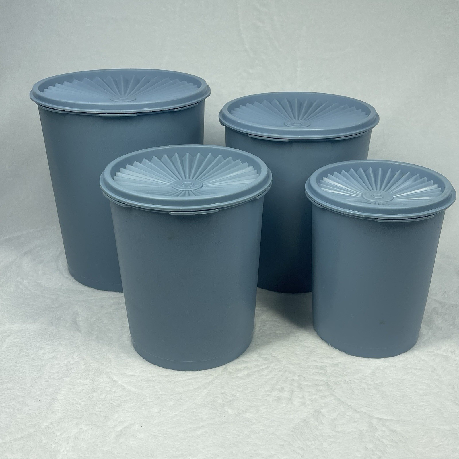 VTG Tupperware Servalier Canister Set 4 Blue Gray Nesting 805 807 809 811