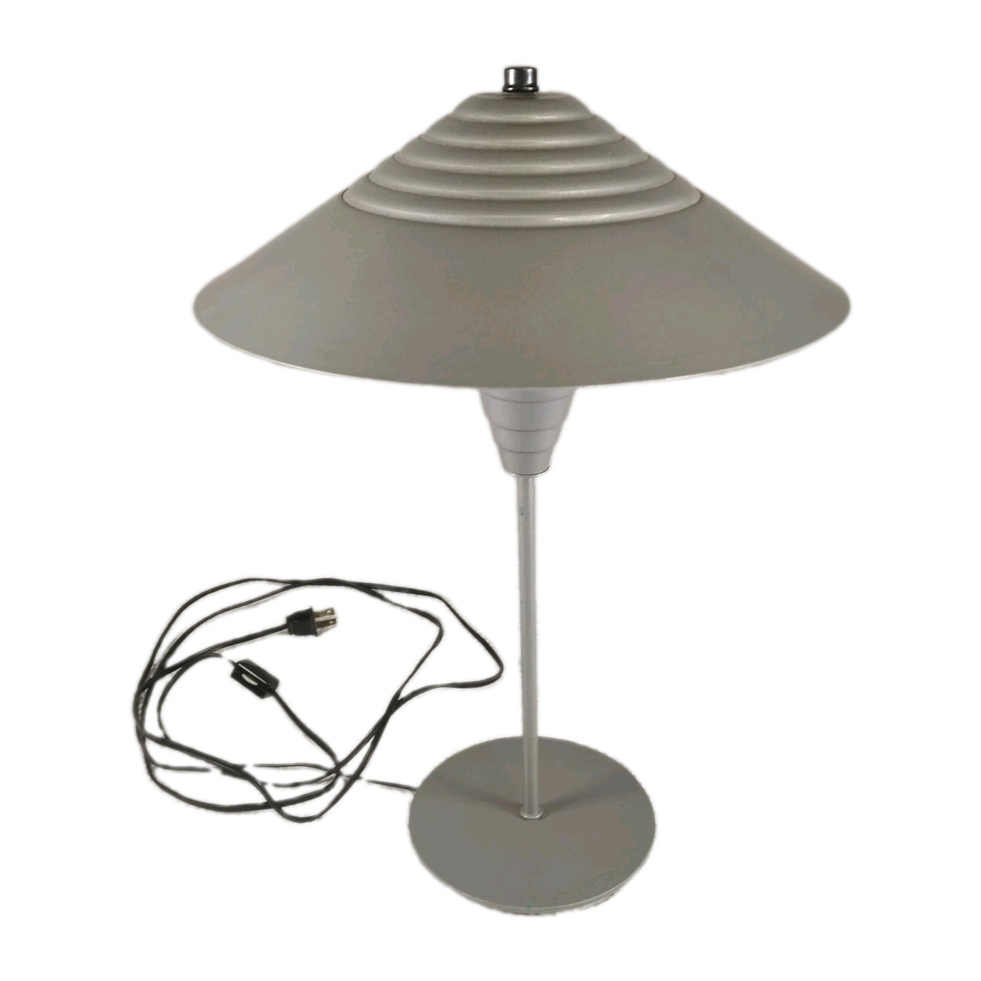 Vtg 1980s Post Modern Brushed Metal Silver Stainless Desk Table Lamp 18″