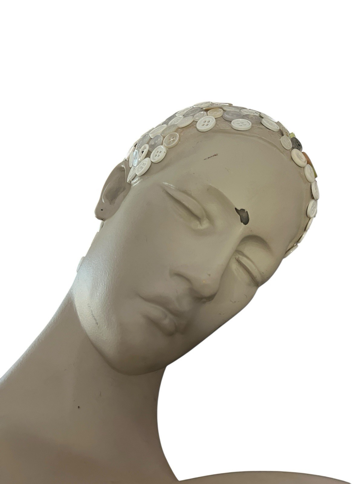 Unfinished Button Mosaic Bust Sculpture-DYI Mixed Media Art Project-Large 21’’