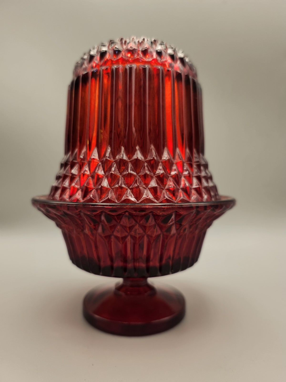 Indiana Glass Ruby Flash Diamond Point Fairy Lamp Candle Light Holder