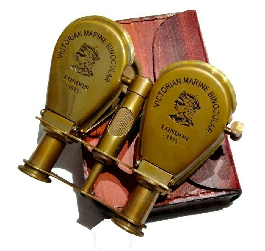 Nautical Victorian Marine London-1915 Antique Brass Folding Binoculars; Gift