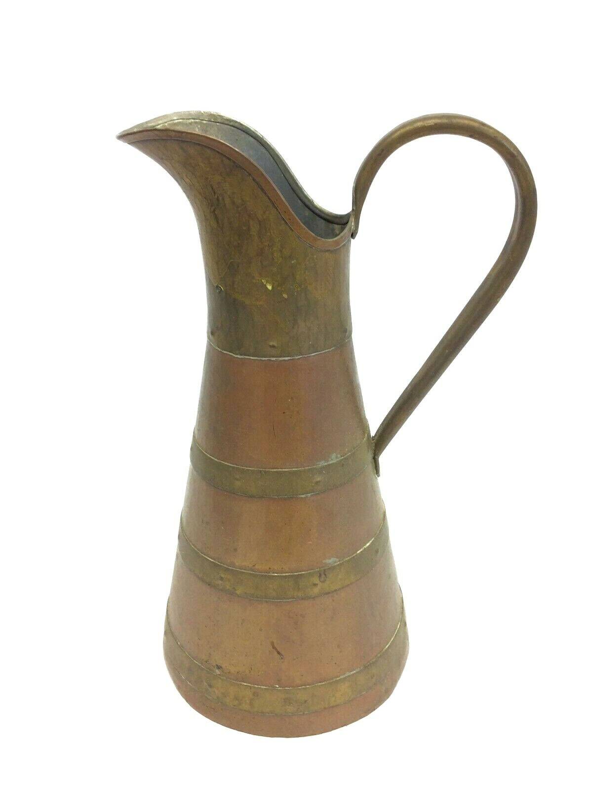 Brass Copper Band English Water Pitcher Decorative Serving Vessel Vintage Used