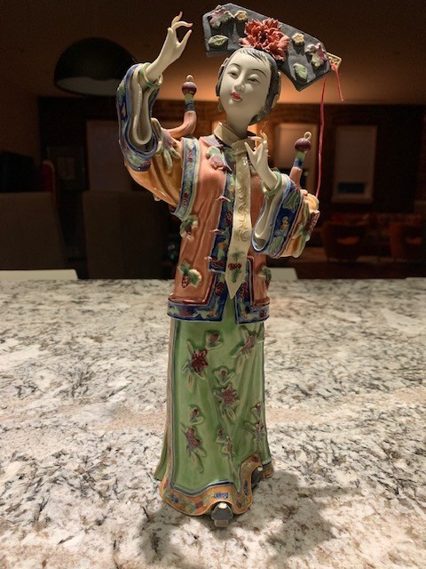 Hand‑Painted 12″ Ceramic Figurine – Vibrant Colors – Good Condition