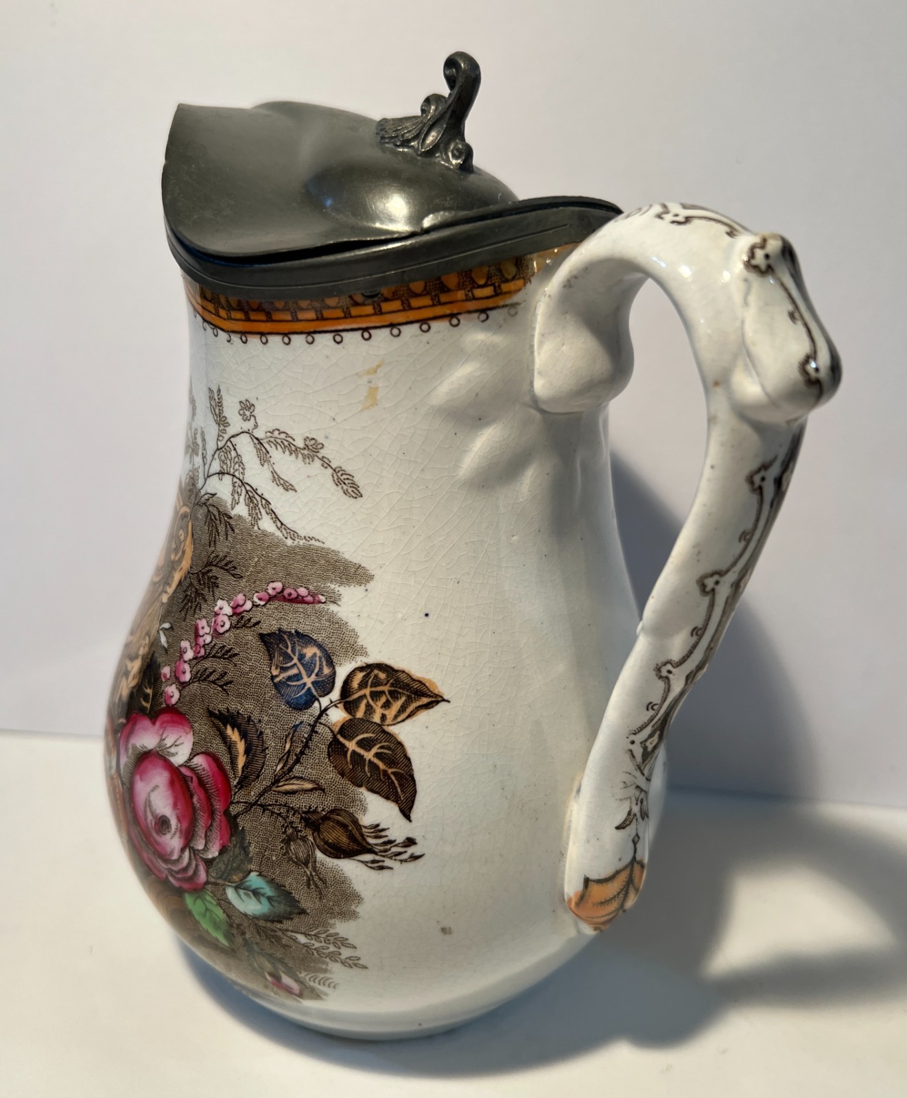 Antique Bone China Syrup Pitcher; Floral; 7 1/4″ (288)