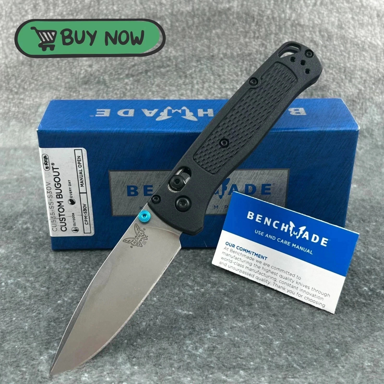 Benchmade-Bugout-(535BK-2) Black CF-Elite Handle CPM-S30V-Satin Drop Point Knive