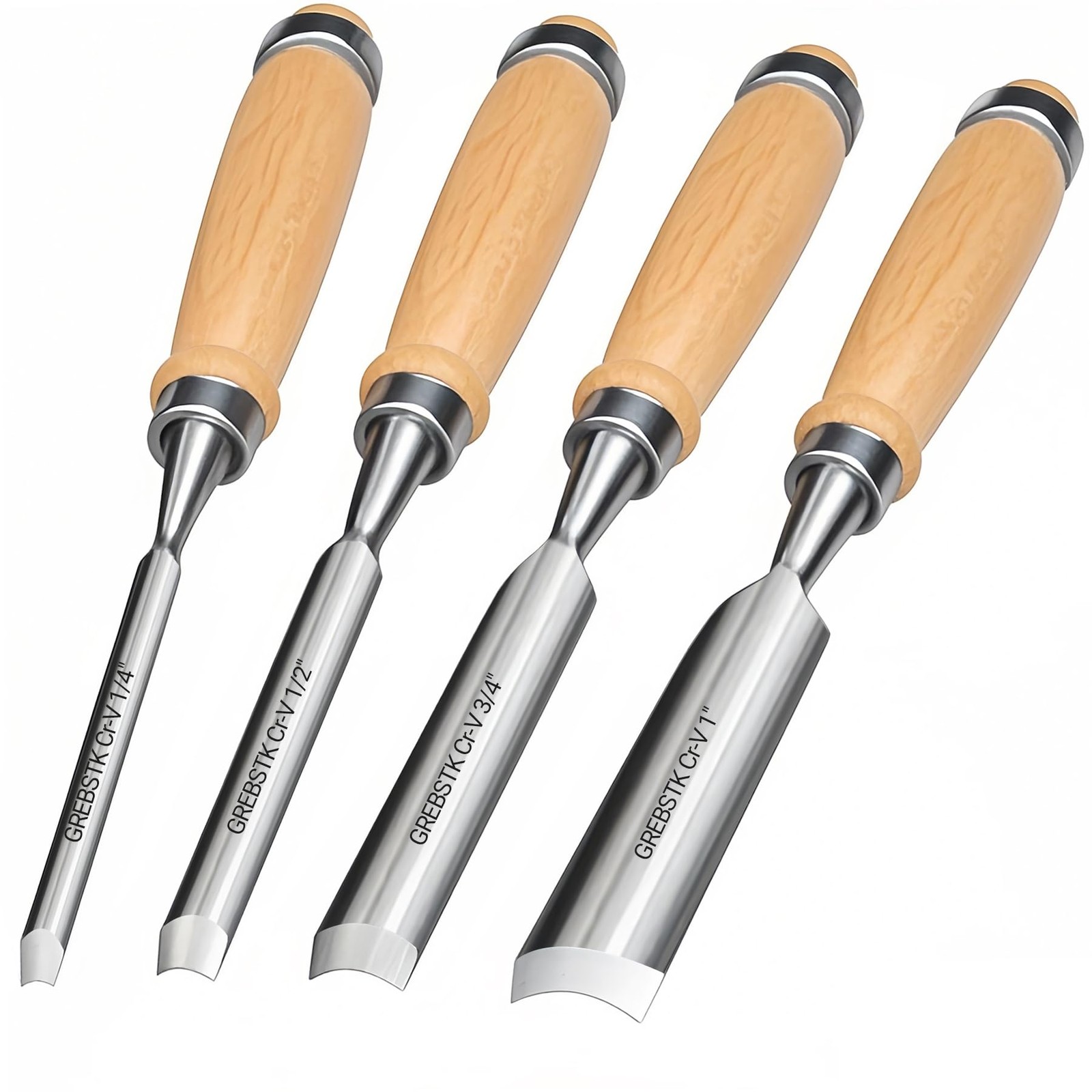 GREBSTK 4pcs Semicircle Chisel Set Carpenter Gouge Chrome Vanadium Steel Semi-Ci