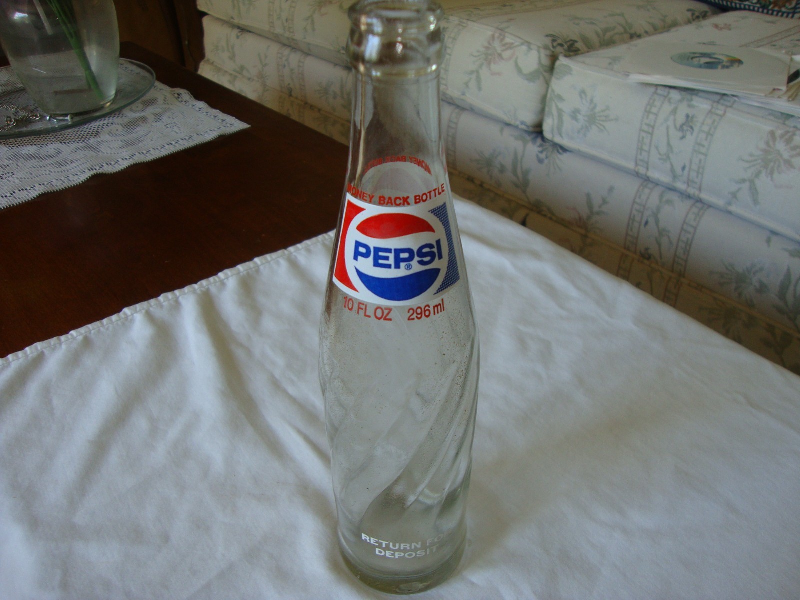 Vintage Swirled Pepsi Cola Glass 10 oz Return For Deposit Money Back Bottle