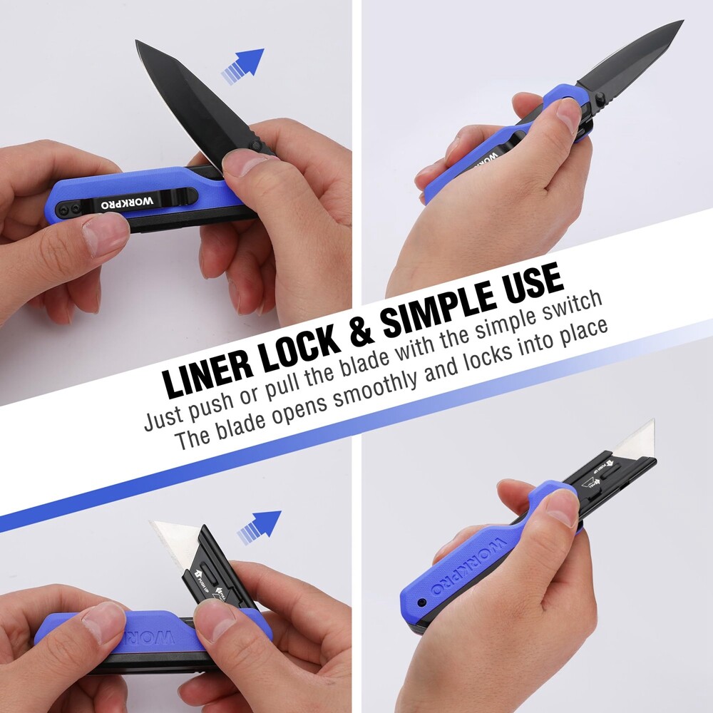 WORKPRO 2-in-1 Folding Utility Knife Pocket Knife Box Cutter Quick-Change Blades