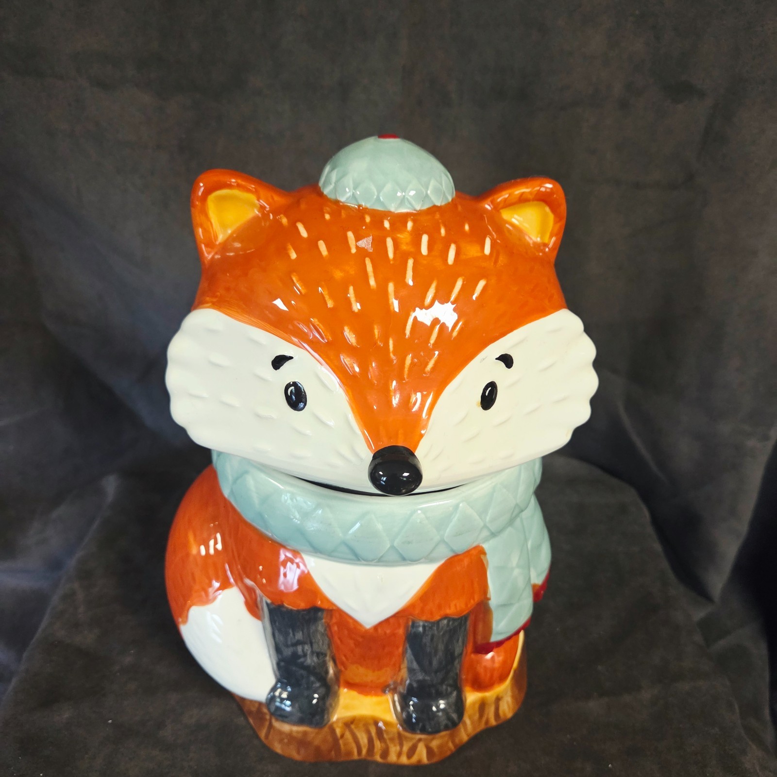 Fox Cookie Jar Earthenware Ceramic Woodland Animal Fall Decor 10″ Tall