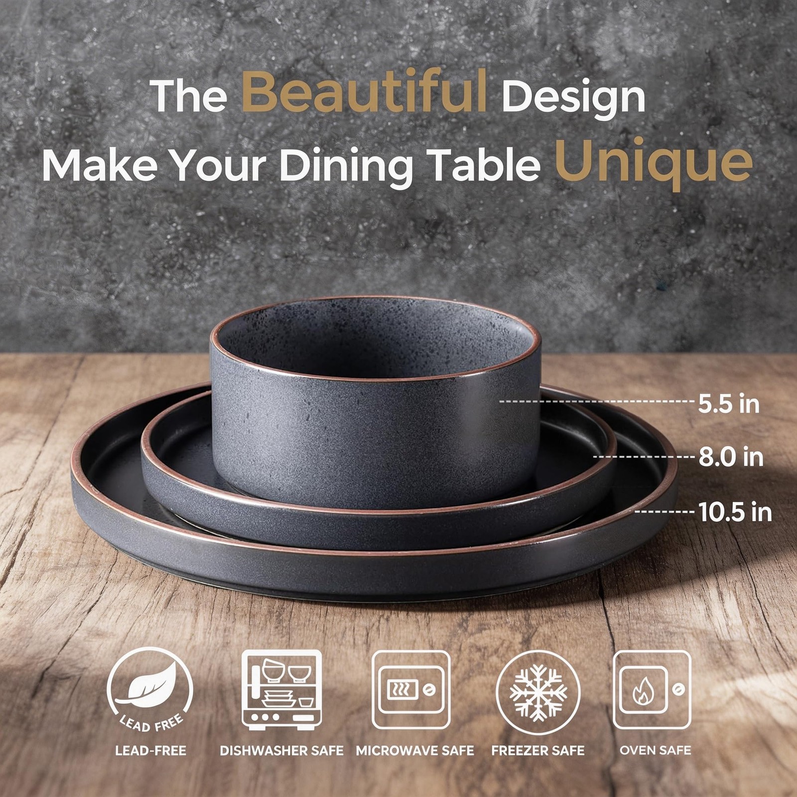 Leratio Ceramic Dinnerware Sets For 6 High Edge Stoneware Plates And Bowls Set