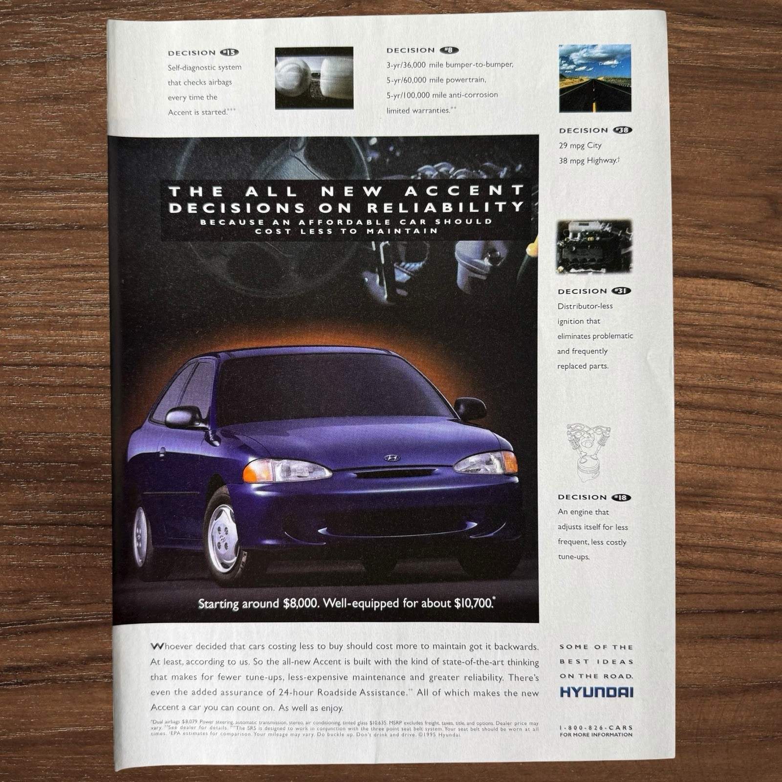 Vintage 1995 Hyundai Accent Print Ad All-New Coupe Retro Import Car 90s
