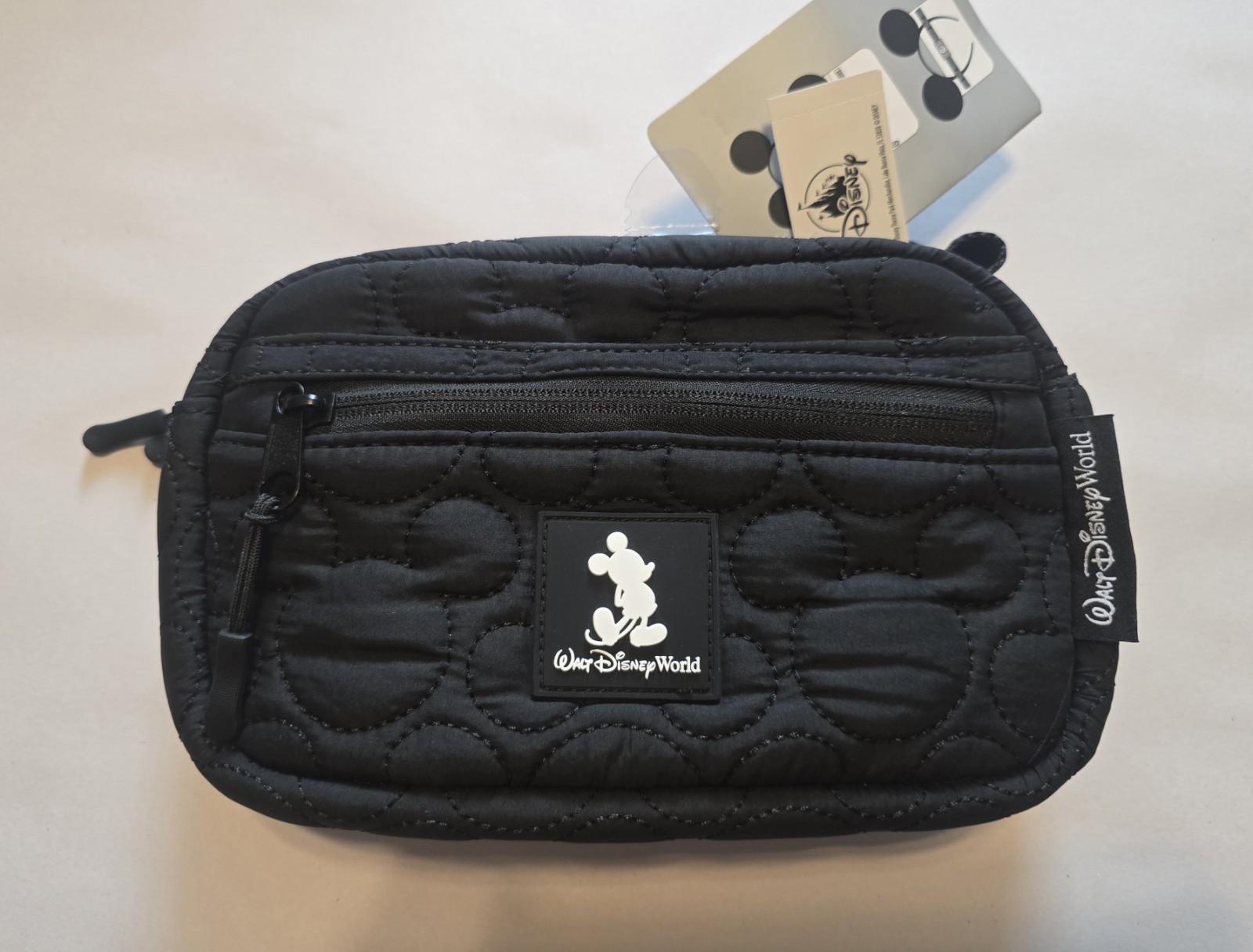 NEW Disney Parks Mickey Mouse Fanny Pack Black Quilted Mini Bag With Belt NWT