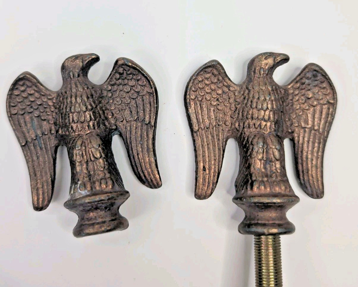 Vintage Solid Bronze Bald Eagle Flagpole Topper Finial Lot of 2 Patriotic 2.75″