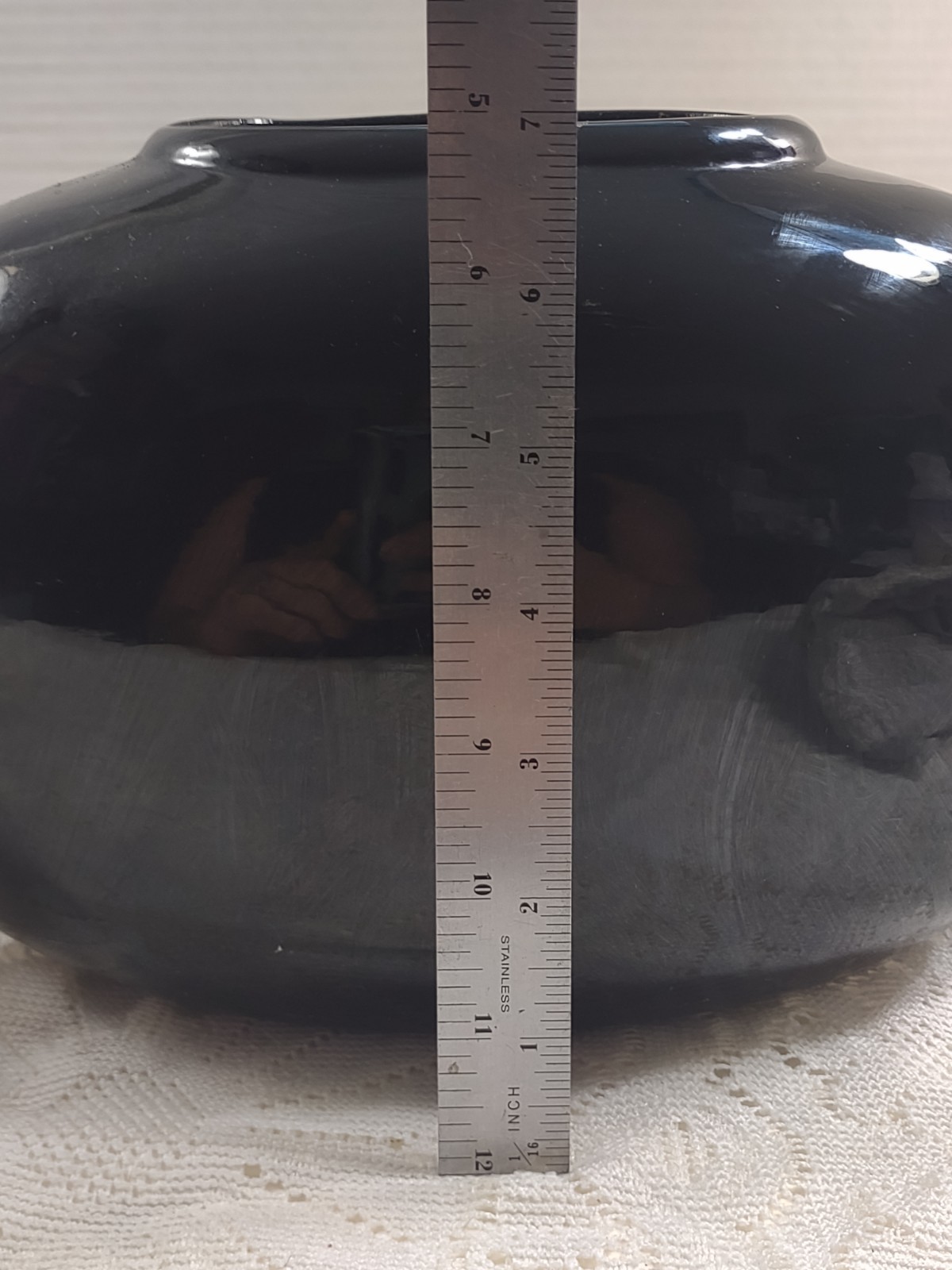 Vintage 80s Black Art Deco Ceramic Glass Oval Vase Large Contemporary Decor