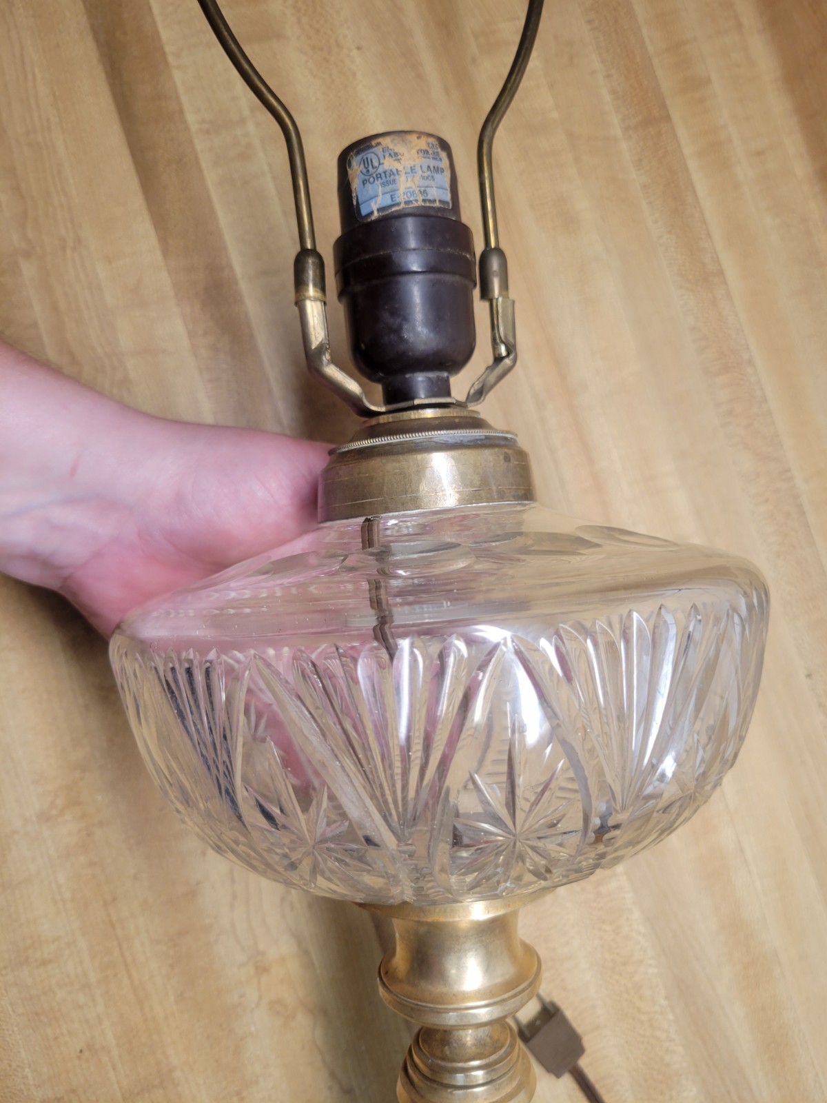 Vintage Heavy Solid Brass and Embossed Glass Table Lamp-shade Not Included