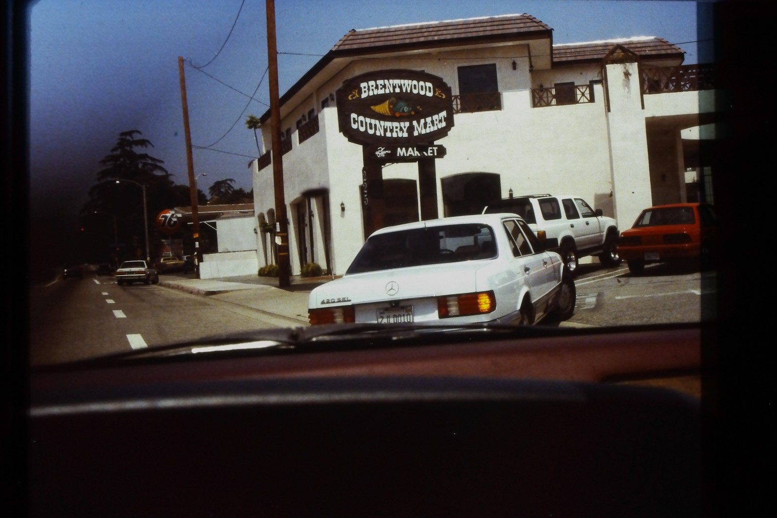 1985 Brentwood Country Mart Sign LA Mercedes 450 SEL Vtg Car 35mm Slide