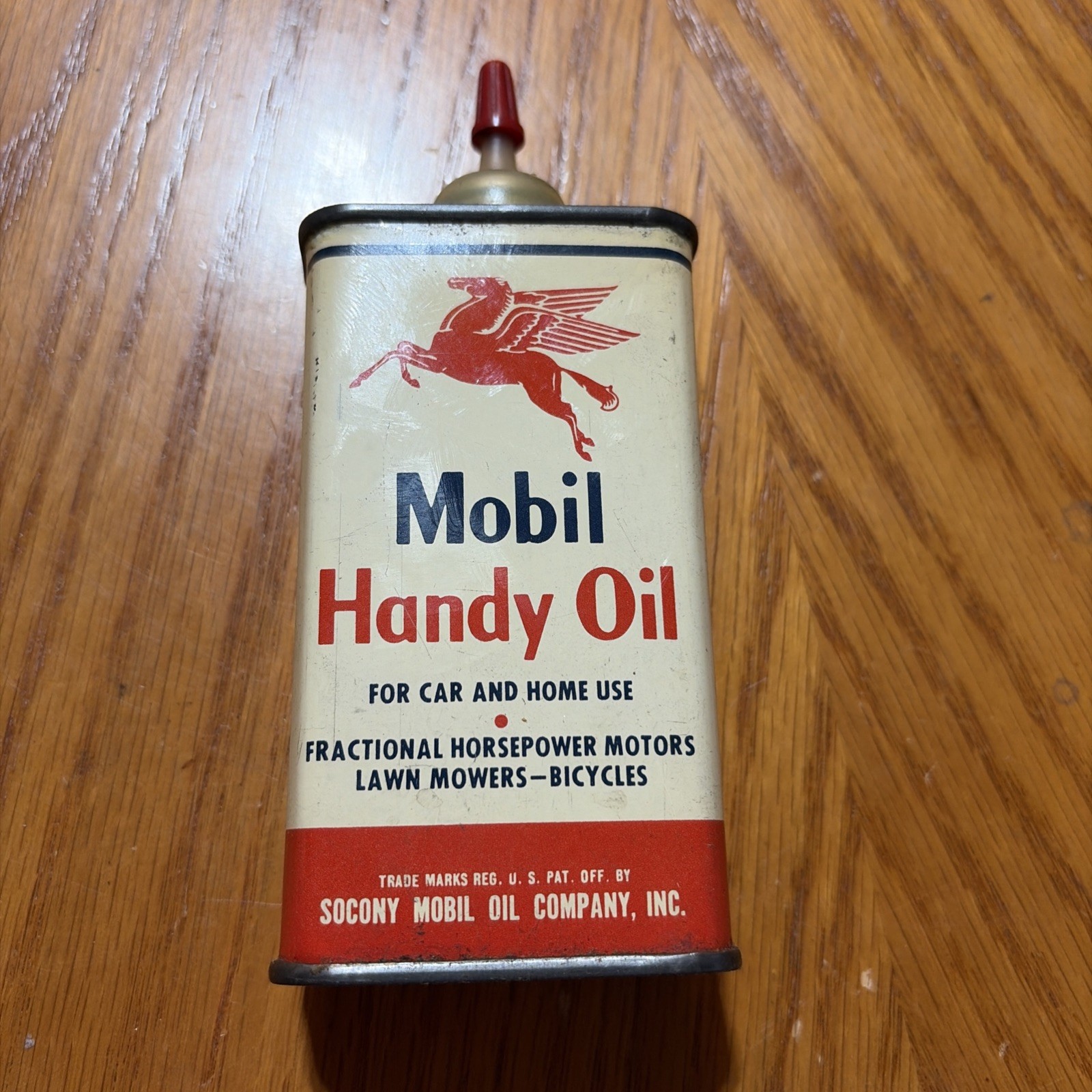 Vintage Mobil Handy Oil Socony Advertising Oiler Tin Flying Horse Uncleaned