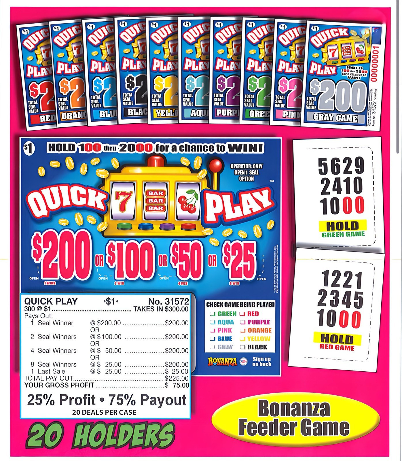 Pull Tab Ticket- Hard Card Tickets – Game – Quick Play – 300 ct