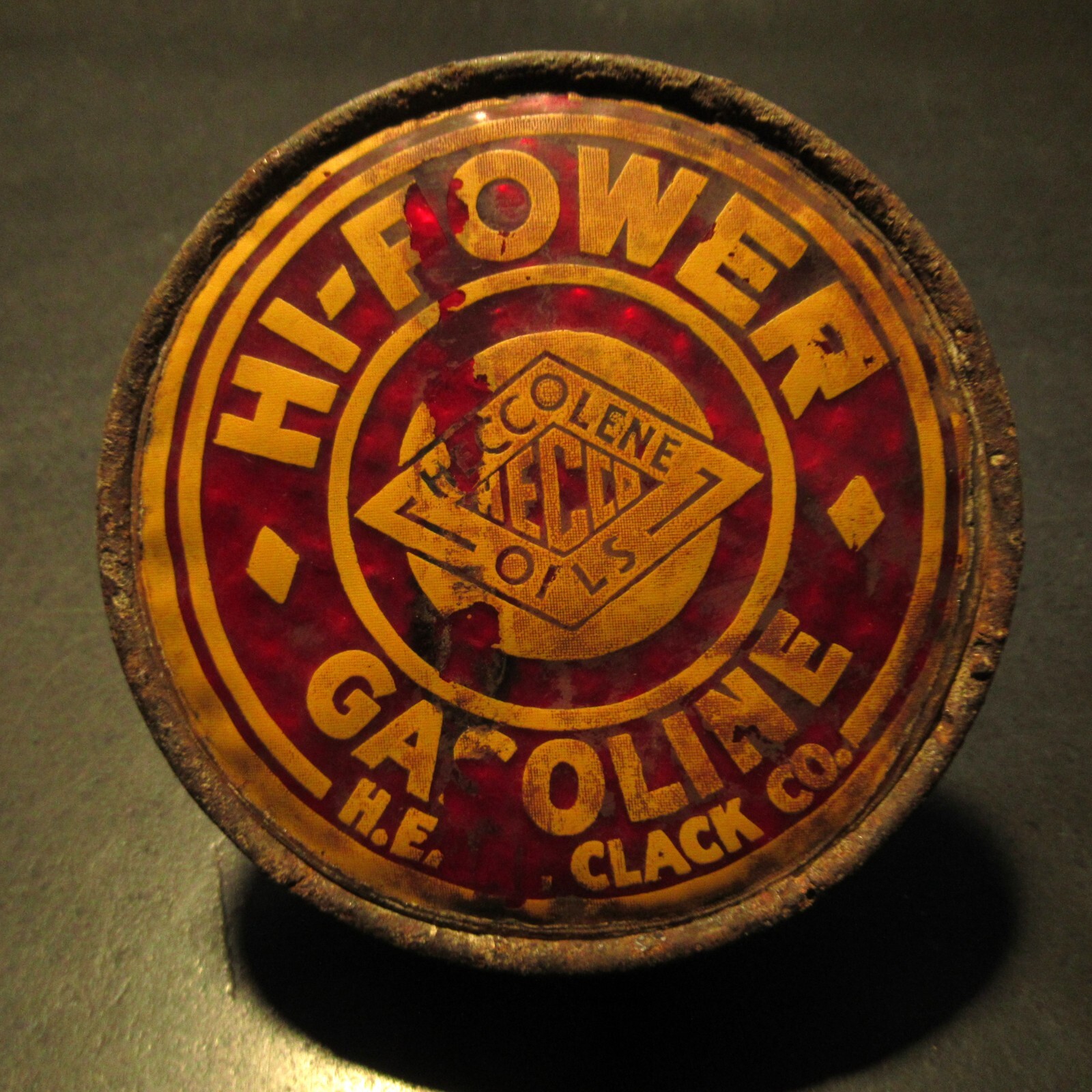 Original 1930s Clark Hi Power Gasoline Hecco Gas License Plate Topper Sign