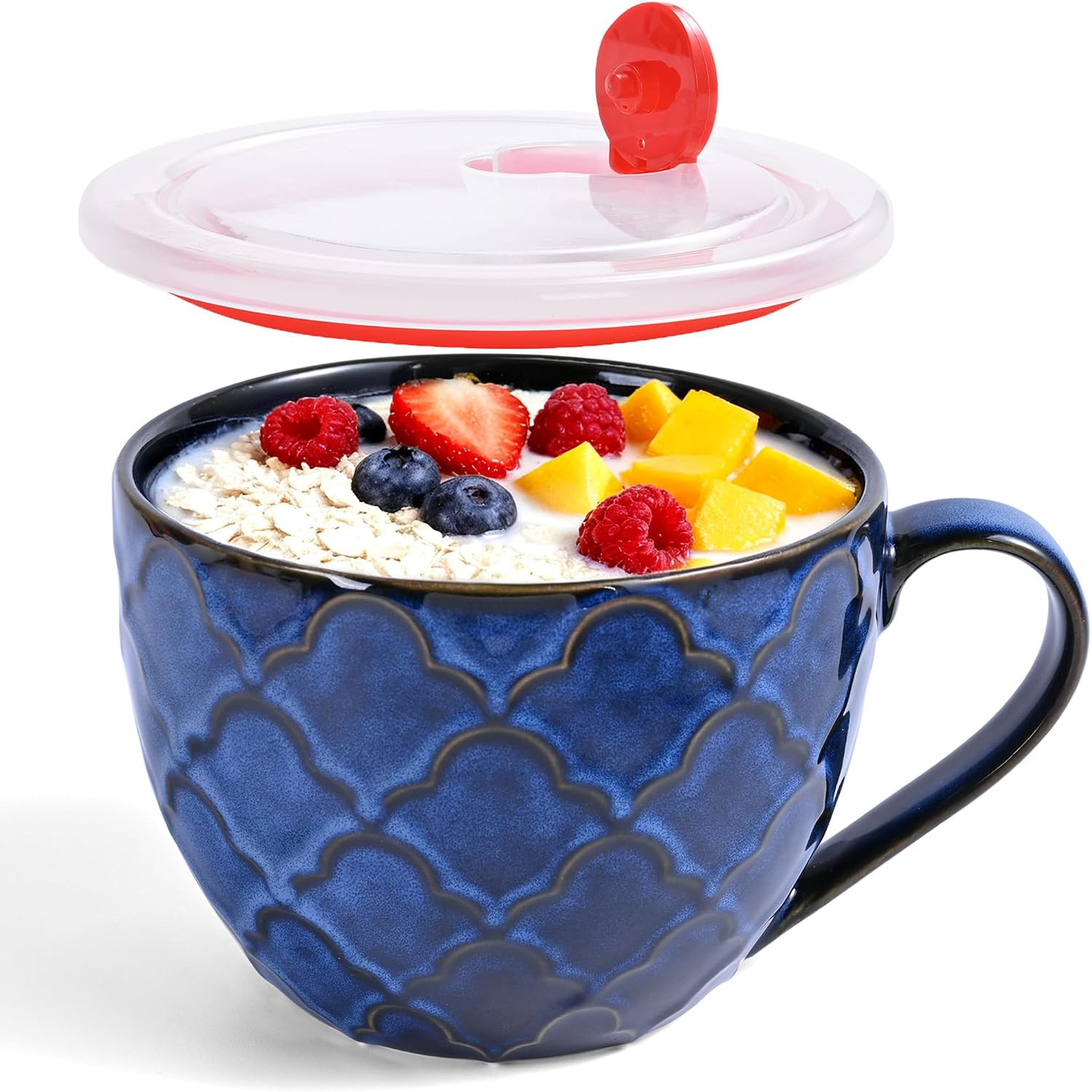 24 oz Ceramic Soup Mug with Handle & Lid, Large Microwave Safe Soup Bowl for Oat