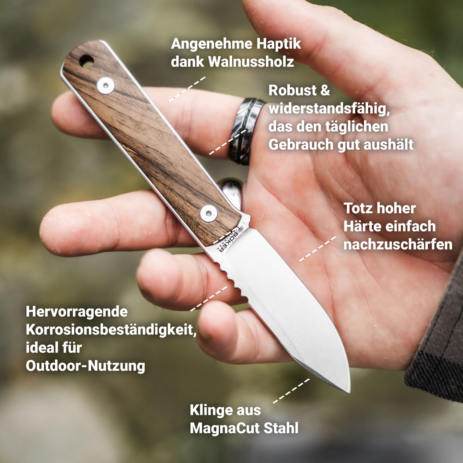 Boker BFF Packlite Walnut Fixed Knife 2.68″ MagnaCut Blade Skeletonized ✔️120748