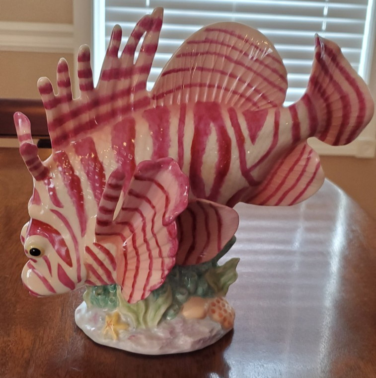 Lenox Pink White Lion Fish Figurine 9.5″