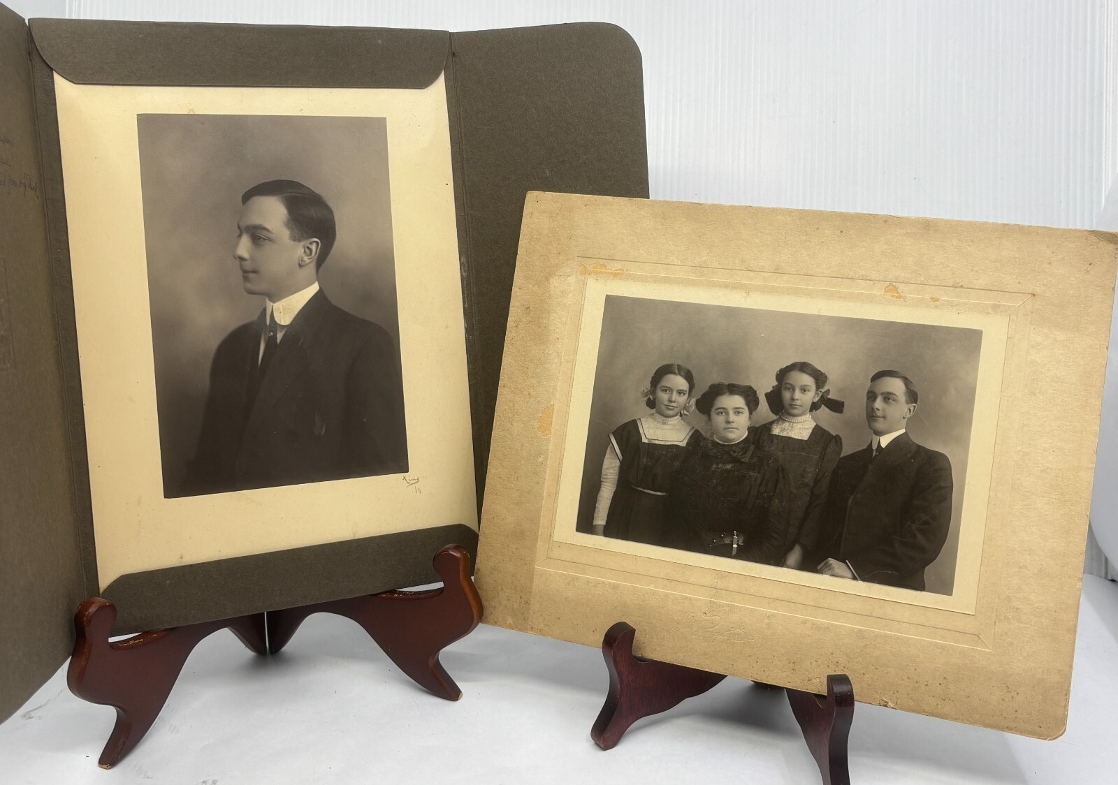 Antique 1909 Lot of 2 Cabinet Cards Photos Family Children High School Grad