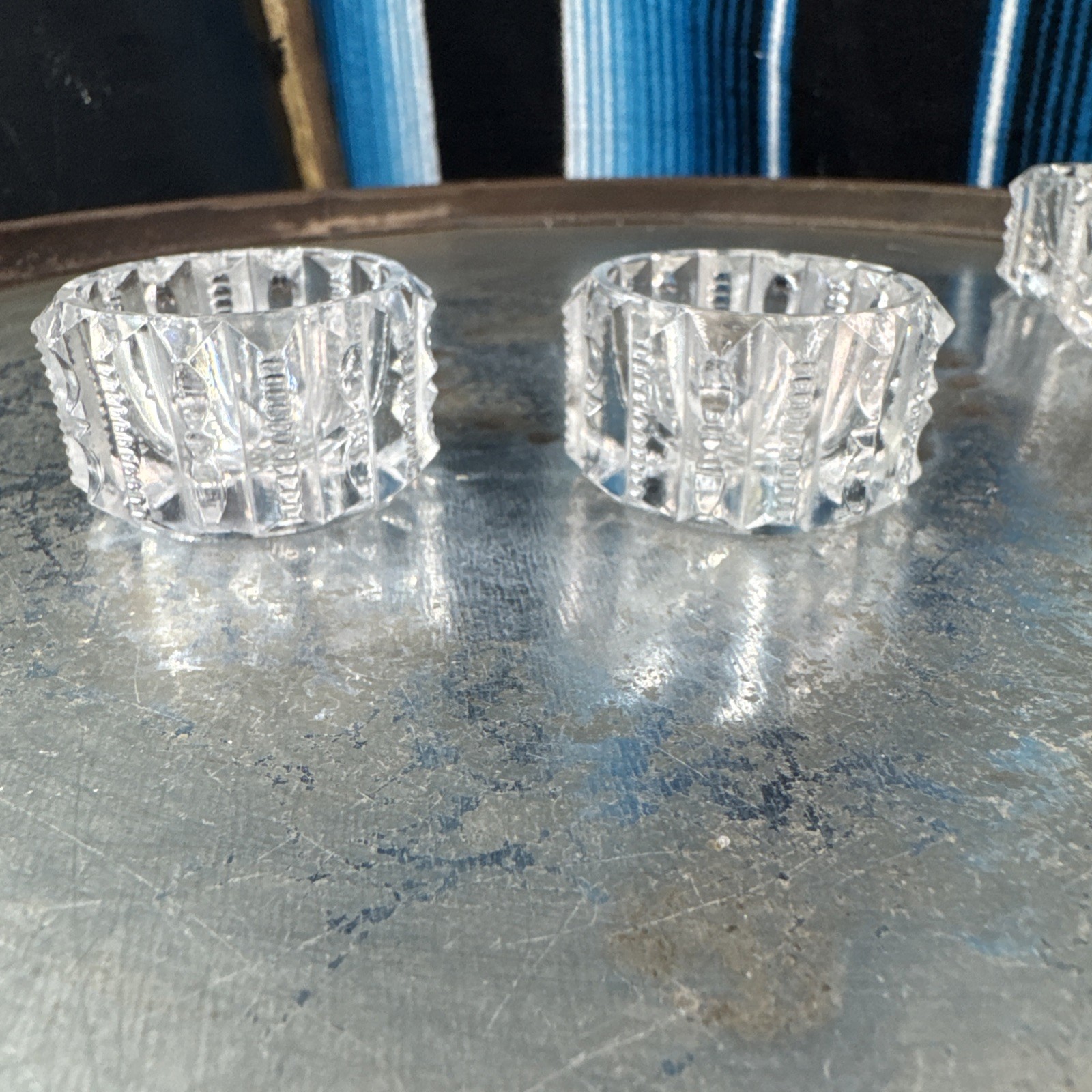 Set of 2 VTG Open Salt Cellars, Round Cut Glass-1”x1 1/2”
