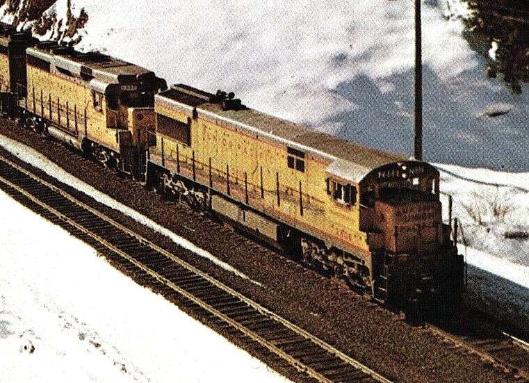 Postcard Train U28C Union Pacific Railroad Oregon OR Snow Winter Aerial Chrome