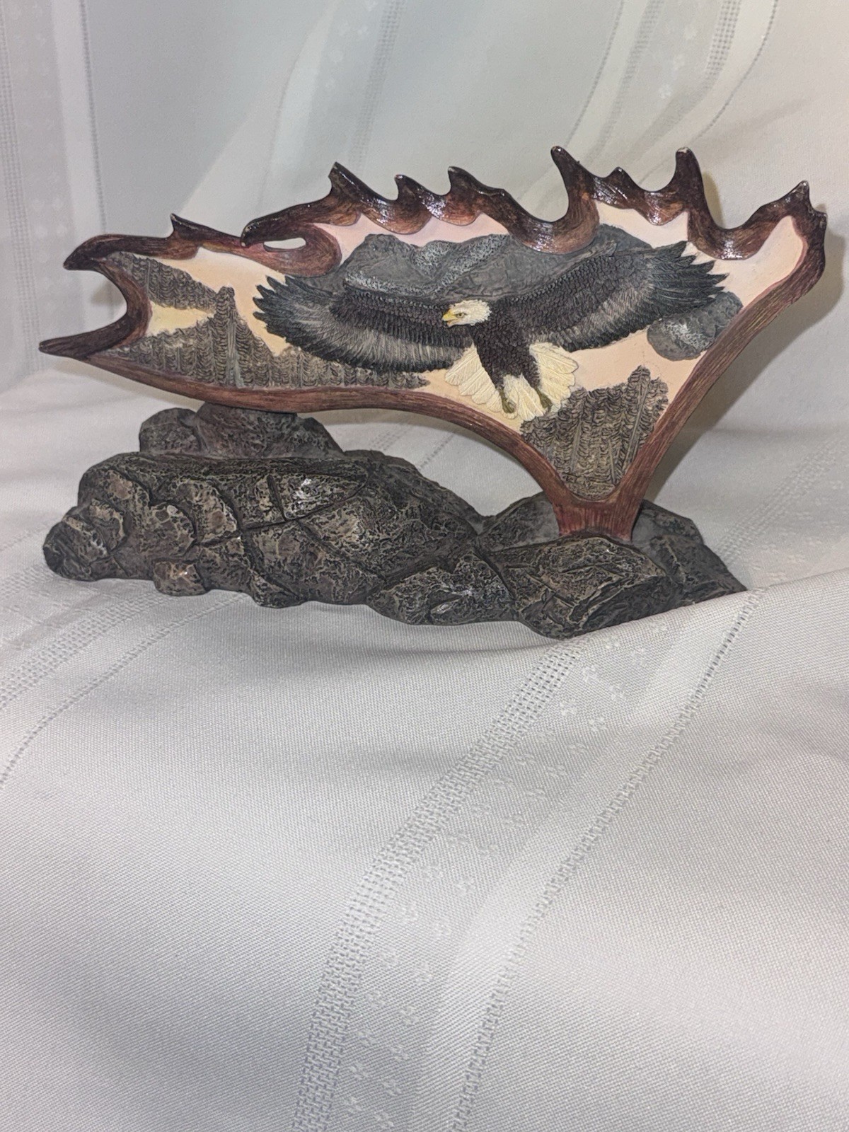 Painted Resin Bald Eagle Figurine 3D Effect on Rock Base 9in x 4.5in
